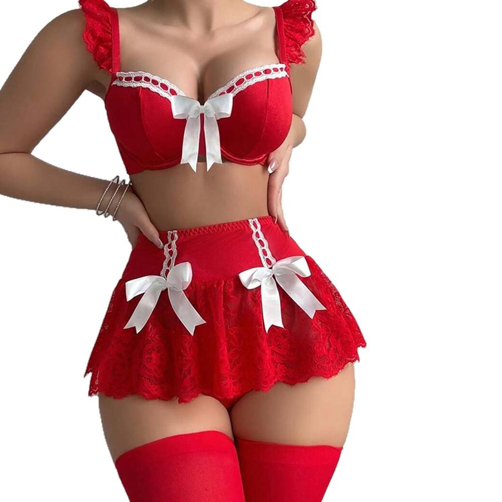 Sexy Cross-Border Lace Bow Bikini Lingerie Nightdress Set