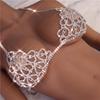 Sexy body chain, chest chain, fashionable luxury, heart-shaped rhinestone, lingerie set, nightclub clothing