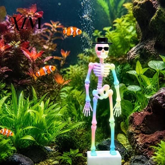 Saltwater Aquarium Motion Decor Dancing Skeleton Bubbler, Glow-in-The-Dark with Air Driven Moving Fun Underwater Action Ornament Action,