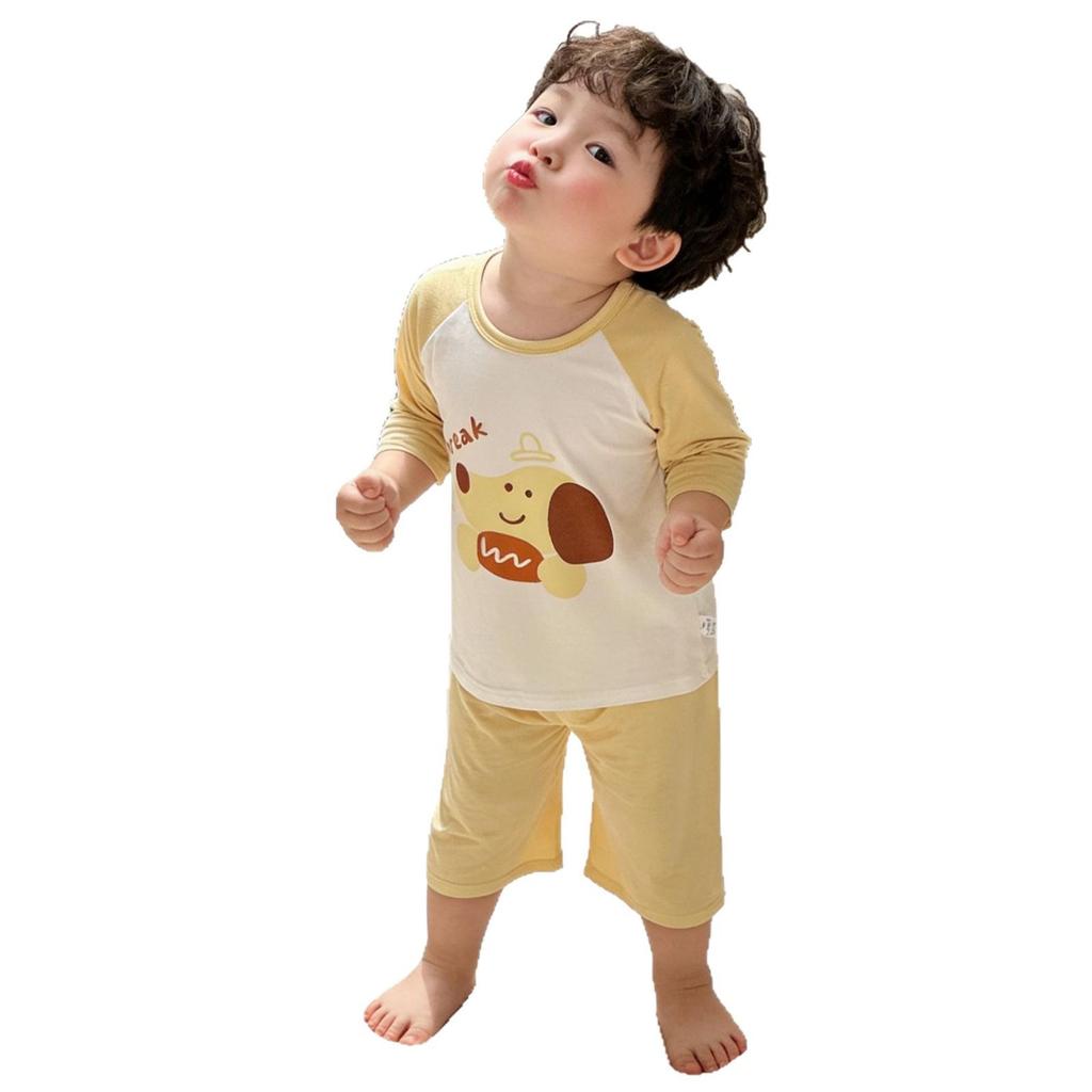 Sommer-Schlafanzug-Set mit Sieben-Ärmeln aus Eis-Seide für Kinder – Süße Loungewear für Jungen & Mädchen
