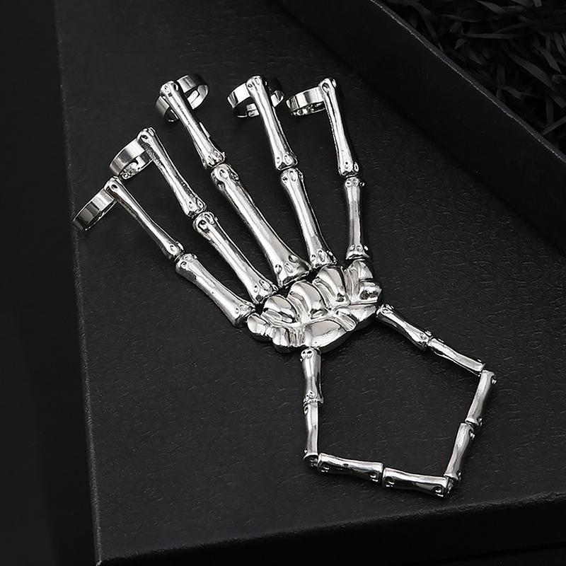 Fashion Women Men Gothic Punk Skull Ghost Skeleton Finger Bracelet Hand Chain Bangles For Halloween Femme Party Accessories
