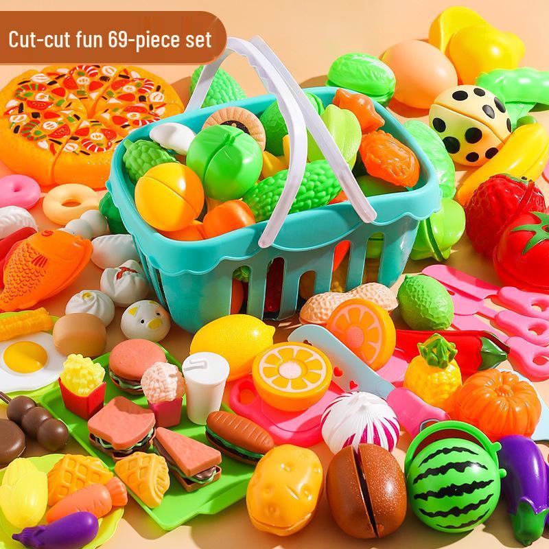 Kids' Pretend Play Kitchen Set: Vegetables, Pizza, and Fruit Cutting Fun