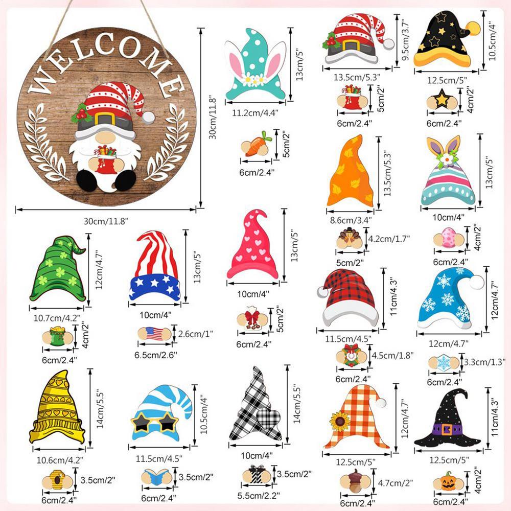 Gnome Decorations Magnetic Change Interchangeable Accessories Wooden Gnome Door Hanger For Family Friends Adults Women Holiday