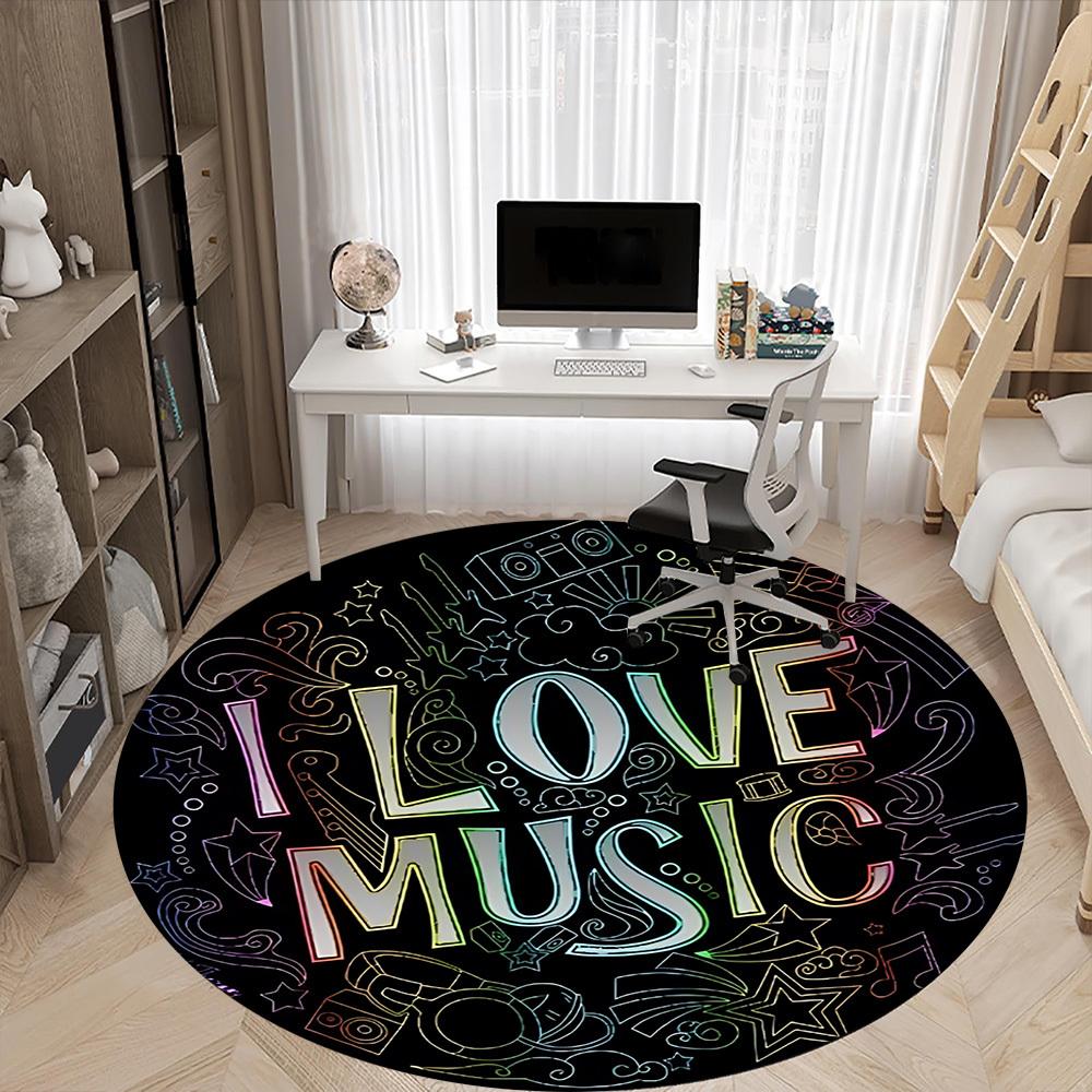 1pc Music Lovers Chair Carpet for Office, Round Polyester Mat, Indoor Decor for Office, Easycare Fabric, Washable Non-slip Area Carpet