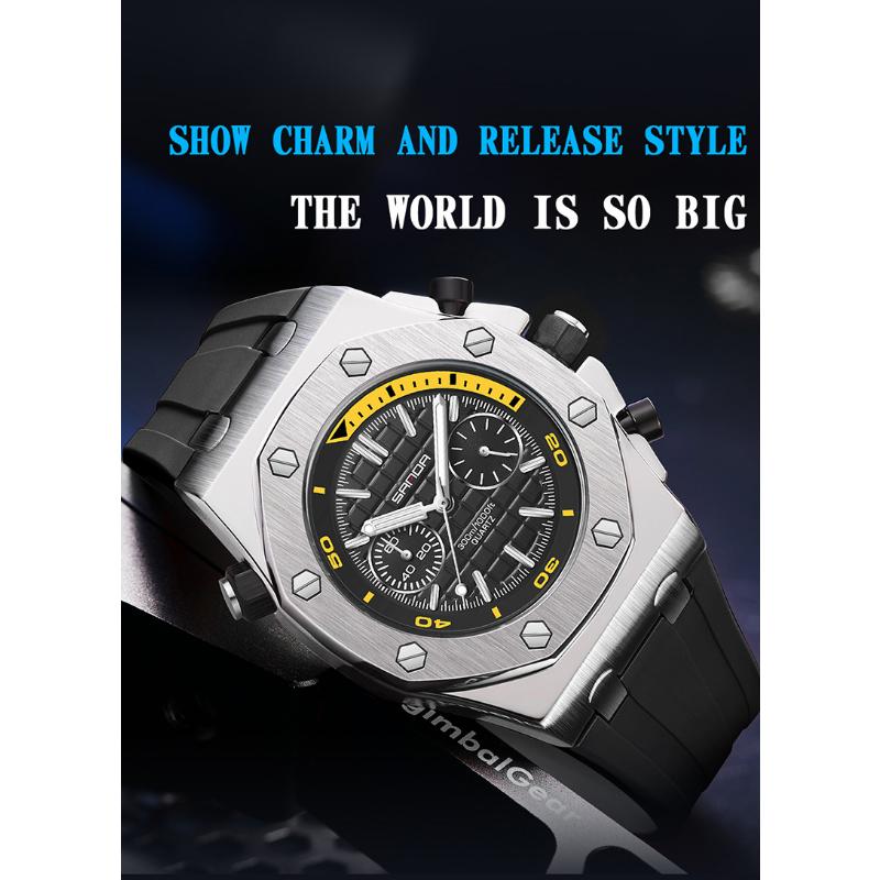 SANDA New Luminous Men's Quartz Watch Nails, Wodoodporne trendy Męskie zegarki kwarcowe