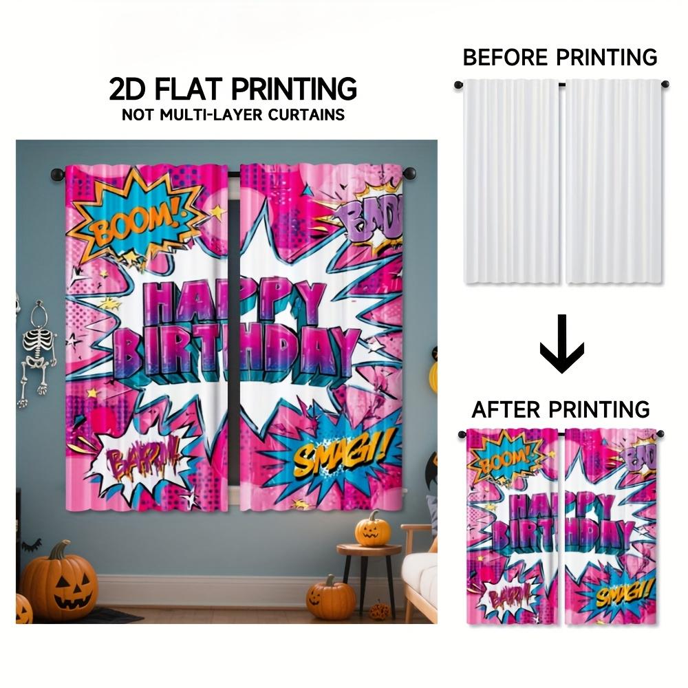 2pcs Birthday & Halloween Curtains - Comic Book Style Window Drapes with BOOM! BAD! Graphic   Semi-Sheer Rod Pocket Window Treatm