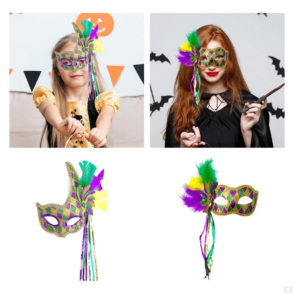 Masquerade Feather Mask Half Face Costume Comfortable Halloween Shield for Women Men
