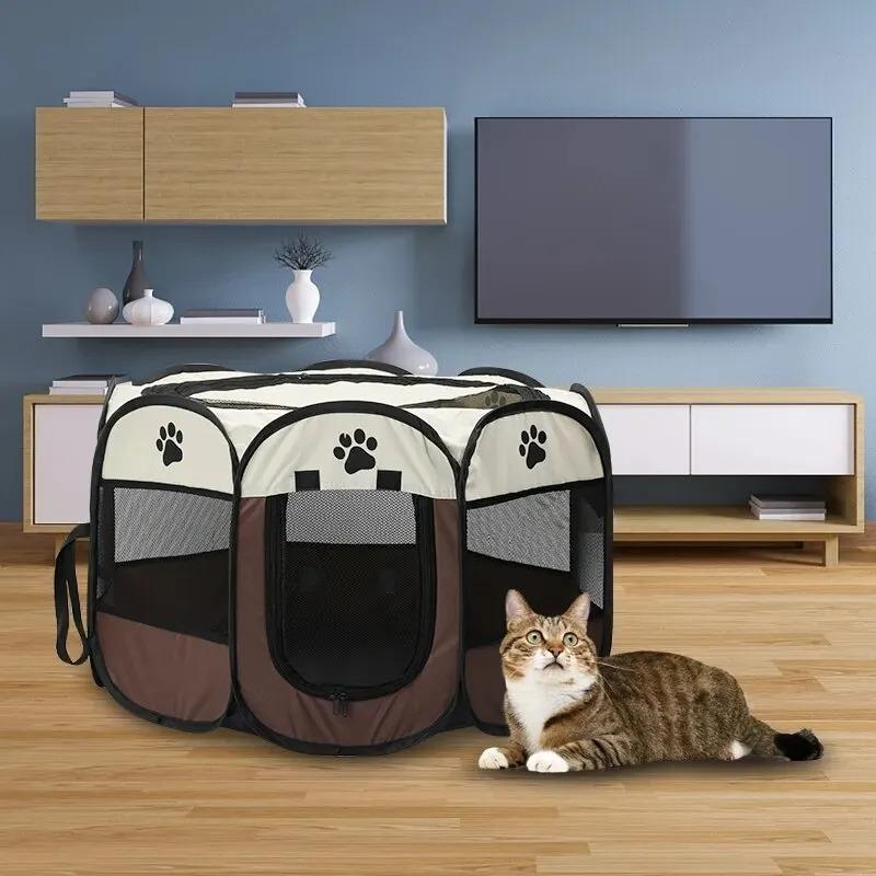 Portable Foldable Pet Tent Kennel Octagonal Fence Puppy Shelter Outdoor Easy Operation Large Dog Cage Cat Fences Foldable Kennel