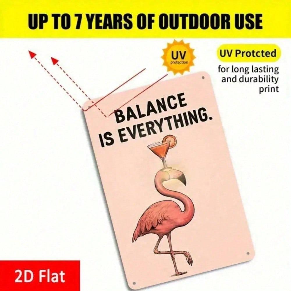 Flamingo Balance Tropical Beach Vintage Metal Sign Rustproof Retro Wall Art For Spa Lounge Home Bar 8x12 Inch