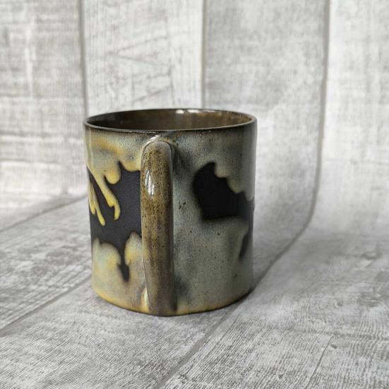 350ml Flaming Dragon Pattern Mug Ergonomic Handle Milky Yellow Glaze Mug