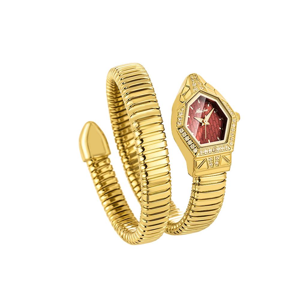 MISSFOX Classic Snake Shape Watch For Women Gold Silver Scaleable Bracelet Womens Watches Bling Diamonds Quartz Ladies Wristwatch