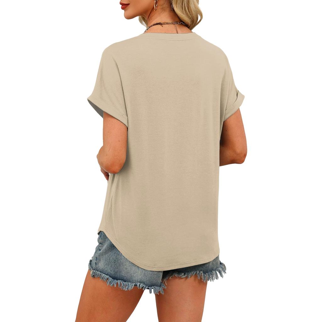 Stylish Women's Casual V-neck Short-sleeved Color T-shirt