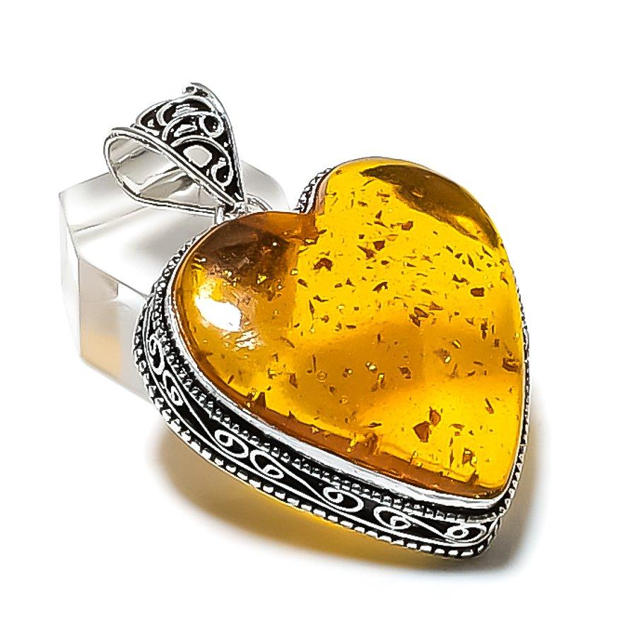 Natural Baltic Amber Gemstone Handmade 925 Sterling Silver Pendant 1.97  ETC-14318