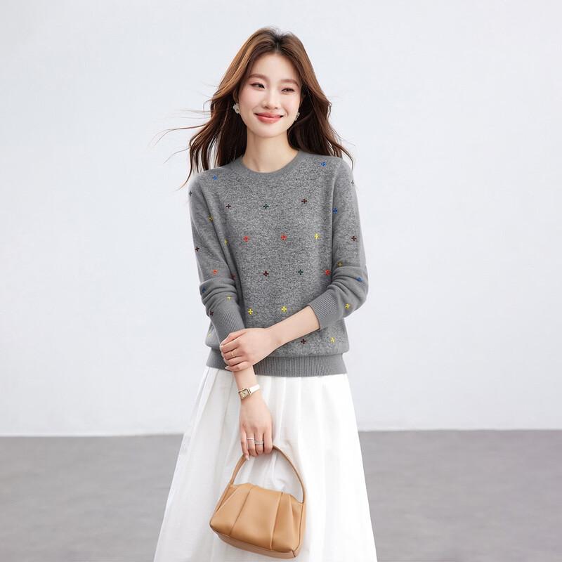 Shaxi Women's 100% Cashmere Embroidered Pullover Sweater
