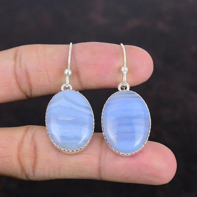 Pendientes de Ágata Agatada Azul Pendientes de Plata de Ley 925 Pendiente de Piedra Preciosa Genuina Joyería Hecha a Mano Pendiente Para Mamá Pendiente Único Regalos Para Ella