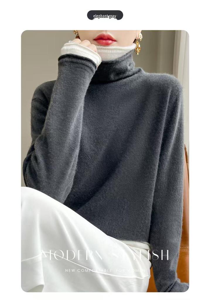 Women's Double-Layer Color Block Turtleneck Sweater