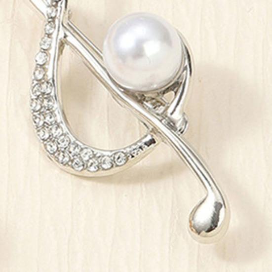 Musical Note Shape Brooch Pin, Imitation Pearl Rhinestones Inlaid Lapel Badge for Dress, Coat, Shawl, Gift for Mother, Wedding