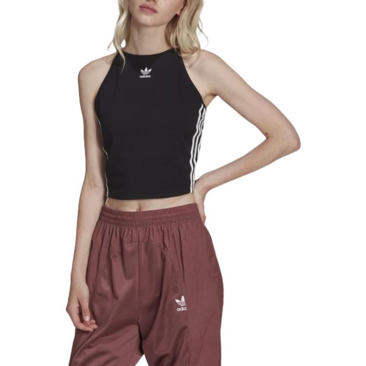 Adidas Originals Adicolor Trefoil Striped Logo Front Sports Vest Women Tops Black HC1978