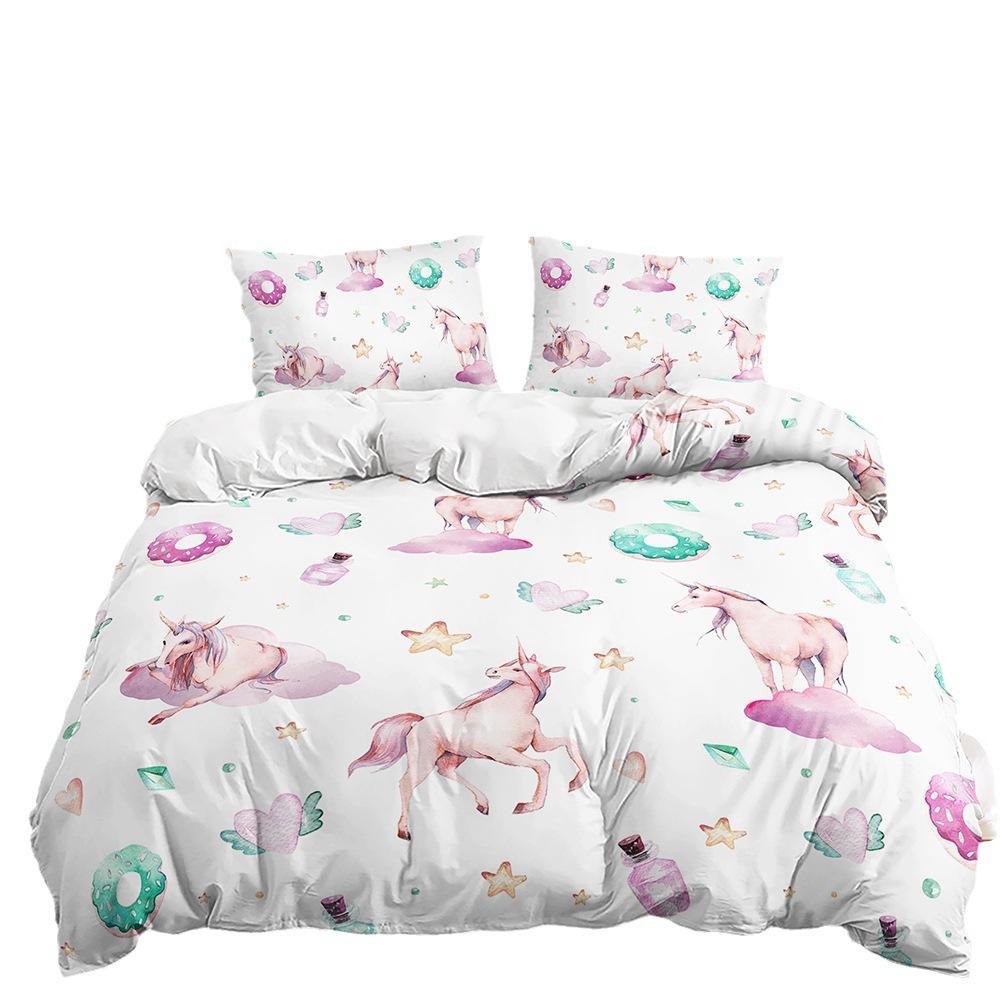 Three-Piece Cute Unicorn Quilt Cover Two-Piece Bedding Kit Cartoon Pillowcase