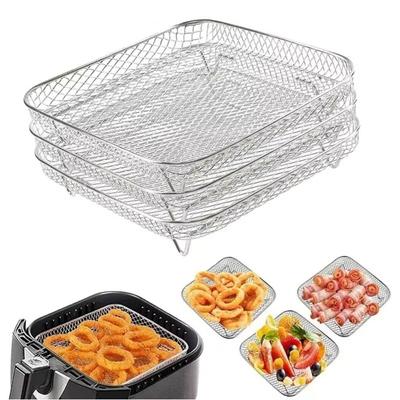 Cesta de Grelha de Aço Inoxidável Antiaderente Bandeja para Airfryer Grade de Arame Rack para Air Fryer Empilhável Cesta de Grelha Gadgets de Cozinha