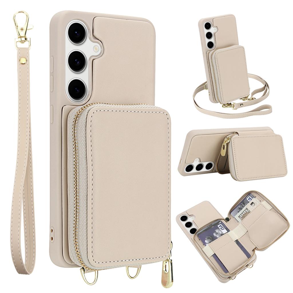For Samsung Galaxy S25 FE Case RFID Blocking Zipper Wallet Leather + TPU Phone Cover with Shoulder Strap