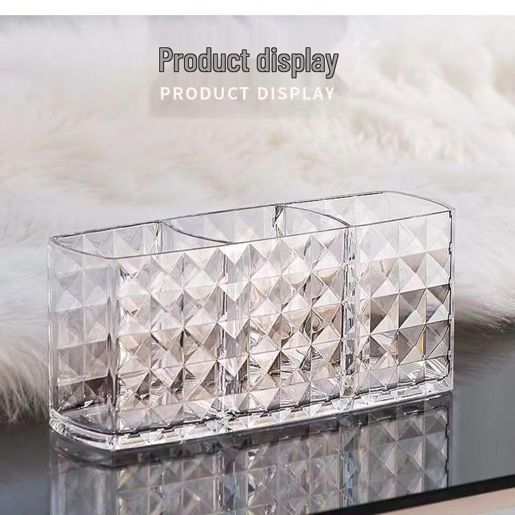

Diamond Pattern 3-Compartment Acrylic Makeup Brush and Pen Holder