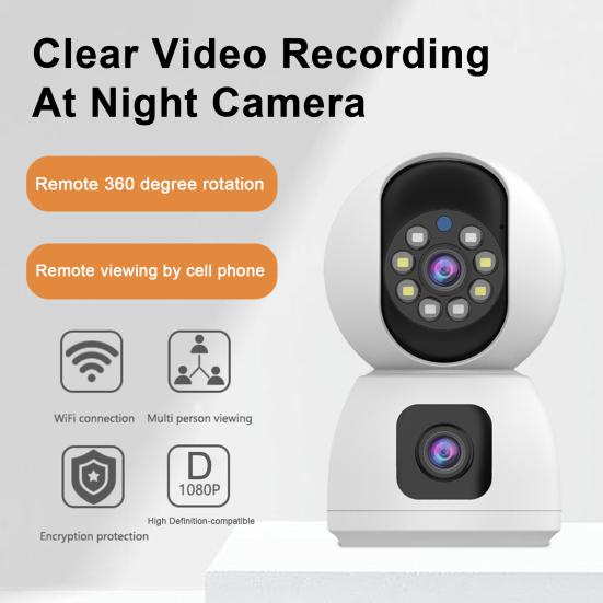Security Surveillance Full Color Night Vision Dual Camera with 360-degree Rotation Voice