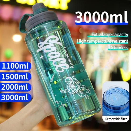 1100/1500/2000/3000ml Wasserflasche Hohe Kapazität Sturzsicher Hitzebeständig Wasserflasche Motivierende Sportwasserflasche für Outdoor