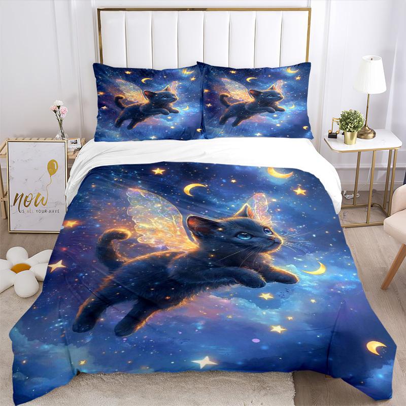 3pcs Anime Fairy Cat Bedding Set - Includes One Quilt Cover and Two Pillowcases (No Core) - Home Decor Gift for Bedroom and Guest Room Decor