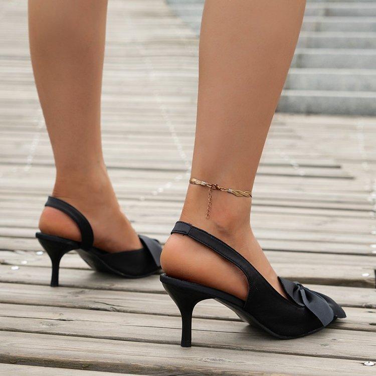 Women New Pointed Toe Light Mouth Orange Shoes Bow Fashion Sexy Solid Color Banquet High Heels Decoration