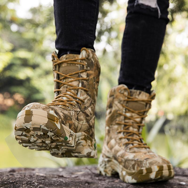 Men Desert Boots Men Casual Outdoor High Combat Boots Plus Size Camouflage Khaki Jungle Cross-country Hiking Shoes