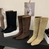 Fashion Eilyken Punk Style Pointed Toe Women Knee-High Boots Fashion Autumn Winter Designer Square Wedges Heels Female Shoes
