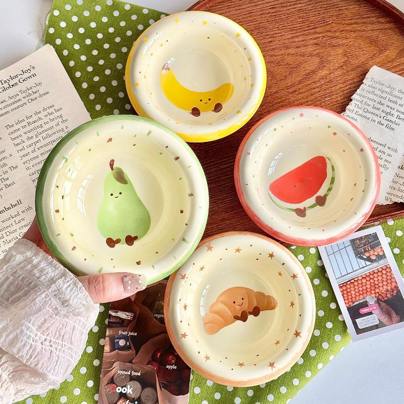Cute Painted Ceramic Bowls for Daily Use Fun Food Designs Ideal for Dessert and Snack Home Kitchen Tableware