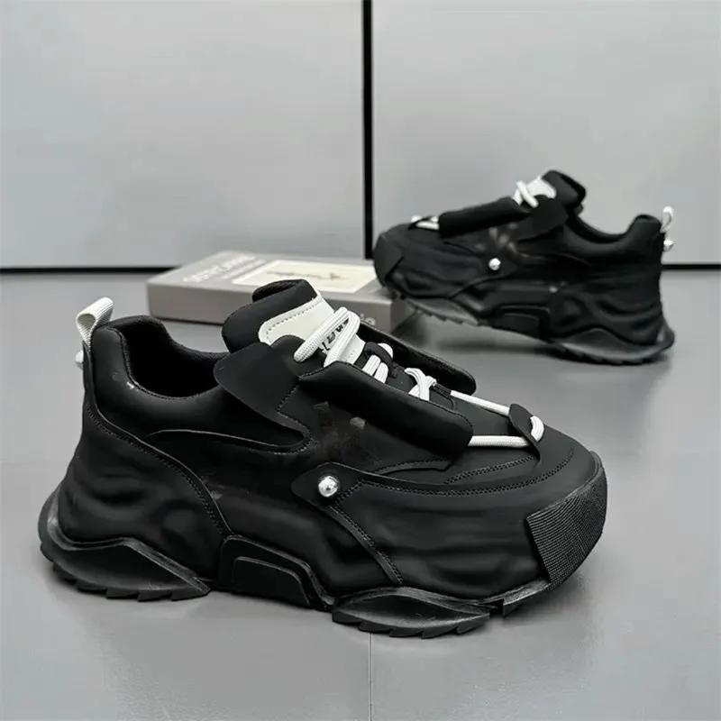 Platform Sneakers for Mens Fashion Designer Casual Leather Shoes for Man Chunky Height Increased Mens Sneakers Zapatillas Hombre