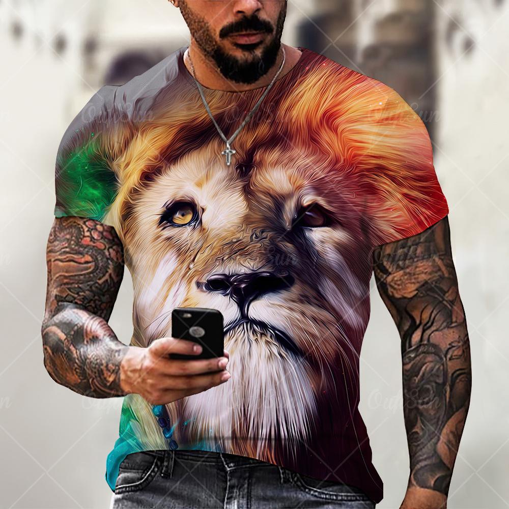 Summer New Men T-shirt O-neck Short-sleeved T-shirt Animal Lion Tiger 3D Printing Top Oversized Clothes Youth Casual T-shirt