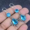 Swiss Blue Topaz Gemstone 925 Sterling Silver Earring 2.17"