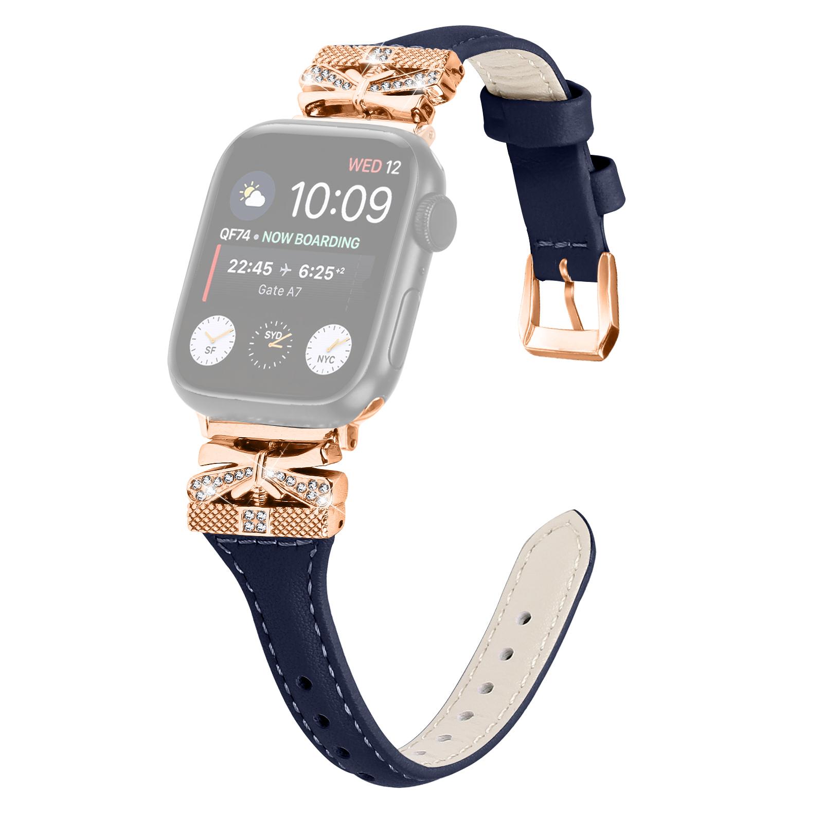 

Rose Gold Buckle Watch Strap for Apple Watch Series 10 42mm/9 8 7 41mm/SE (2023) SE (2022) SE 6 5 4 40mm/3 2 1 38mm Dark Blue