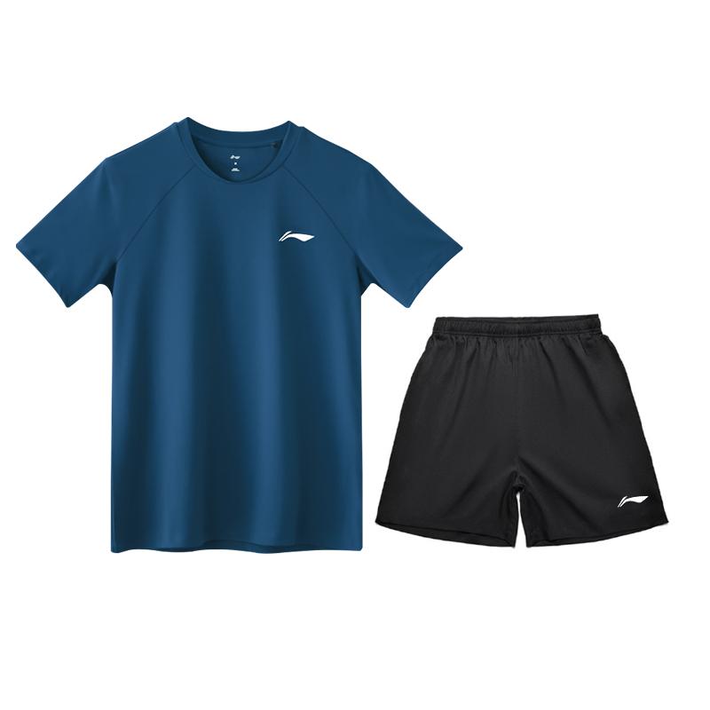 Li Ning Table Tennis Series Minimalist Brand Logo Short Sleeve Comfortable Shorts Versatile Casual Sports Suit Men Sports Suit AATV055-3