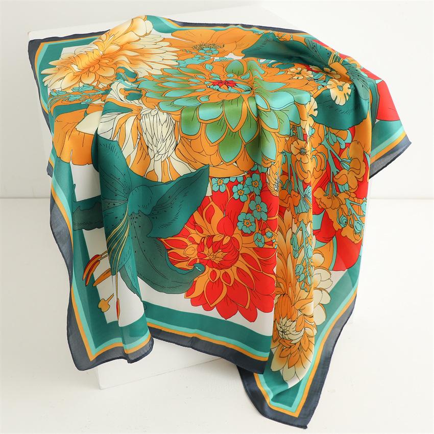 New Peony Flower Silk Scarf Sunscreen Shawl Elegant Temperament Scarf Simulation Silk 71cm Square Scarf Professional Scarf Women