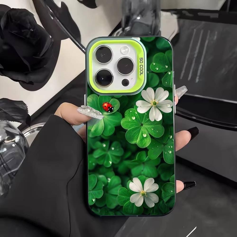 

Чехол для телефона «Счастливый четырехлистник» для iPhone 17, 16, 15, 14, 13, 12, 11 Plus, Pro Max Зеленый Матовый Ударопрочный Чехол iPhone13PRO