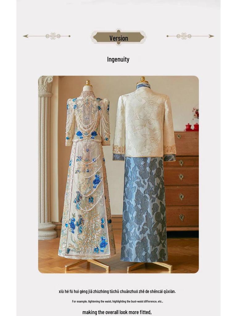 Champagne Xiuhe Wedding Dress: 2025 Luxury Chinese Qipao for Toast and Outings