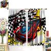 Racing Car Kids Curtains Checkered Flag Abstract Red Background Decoration Bedroom Living Room Kitchen Curtain Light Blocking Polyester Ideal For Area