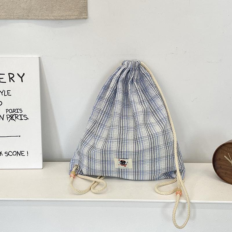 

Клетчатый рюкзак на шнурке холщовый женский шоппер спортивная сумка для тренажерного зала тренировочный мешок простая сумка для поездок на работу темно-синий
