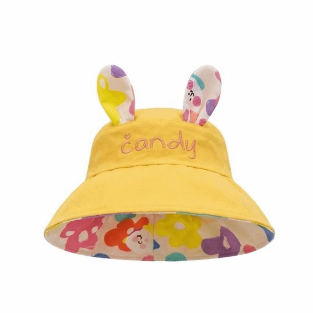 Cotton Children Rabbit Ears Sun Hat Adjustable Wide Brim Hat Kids Empty Top Sunscreen Hat  Running