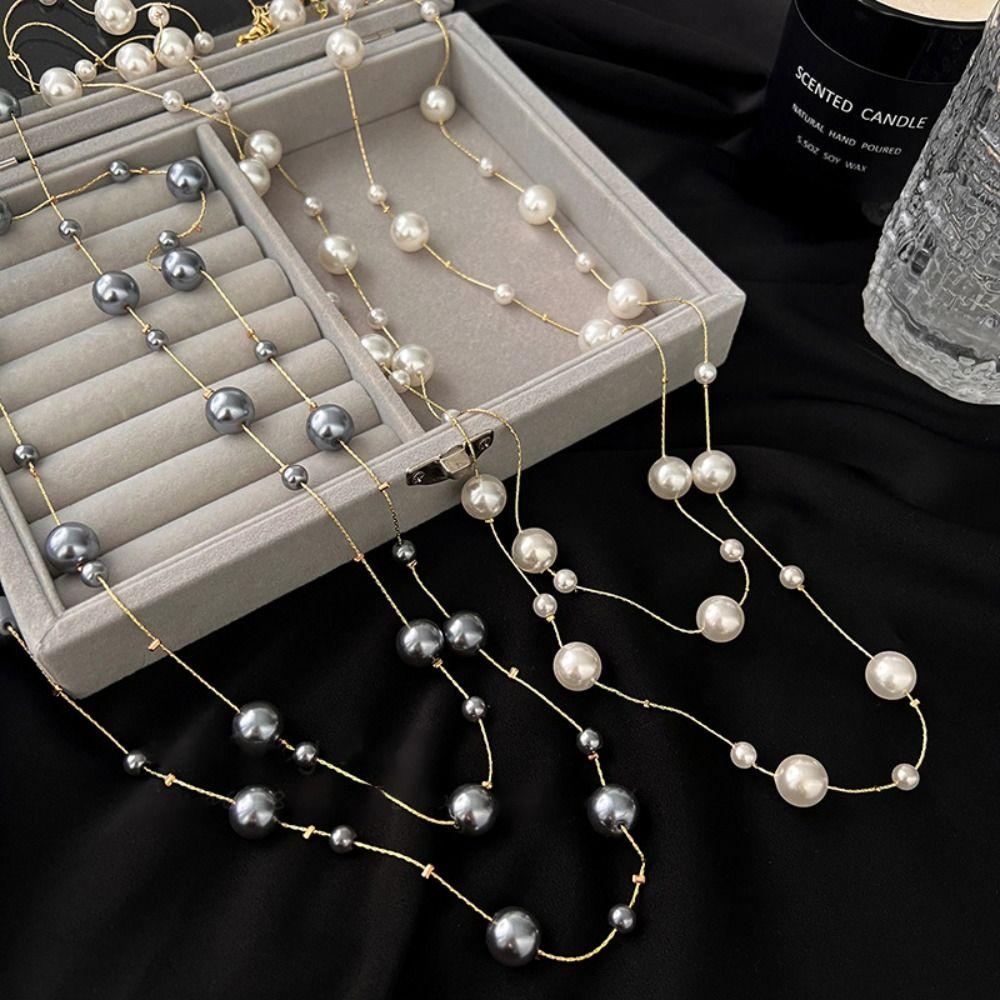 

Длинный свитер с кисточками, цепочка с шариками, жемчужные бусины, цепочка, элегантное жемчужное ожерелье для вечеринки