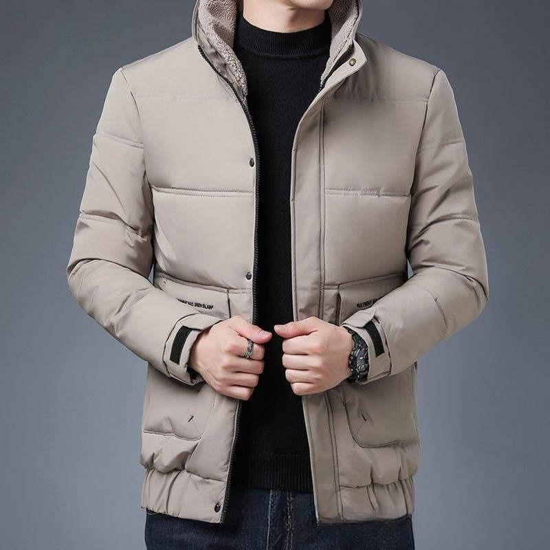 Winter new men's Korean version slim lapel simple fashion trend cotton-padded velvet versatile coat
