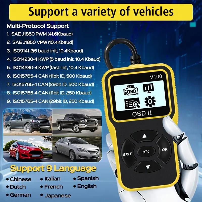 Obd2 Scanner Diagnostic Tool, Check Engine Code Reader, Obd2 Scanner with Reset Function, Input/Management Preparation, Engine Auto Check Light