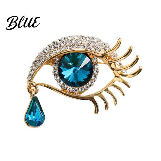 Anti-oxidation Jewelry Pin Women Brooch Blue Sparkling Rhinestones Angel Teardrop