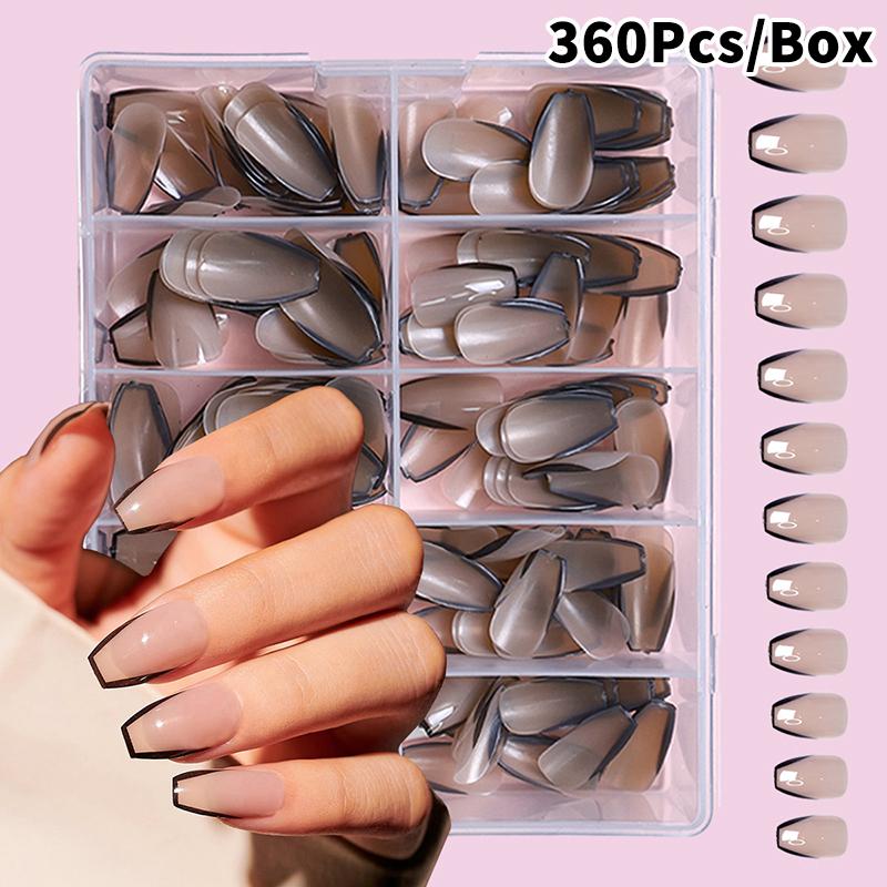 120/240/360 st/låda Glansiga Mjuka Gel Rosa Franska Manikyrspetsar Medium Mandel Vita Enkla Press-On Naglar Stor Kapacitet Låtsasnaglar