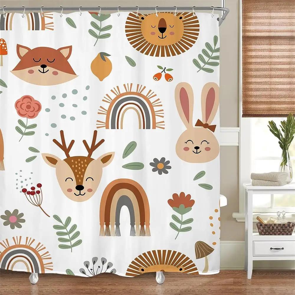 Cartoon Shower Curtain London Red Bus Flowers Cute Car Kids Bath Curtains Creative Pattern Polyester Fabric Home Bathroom Decor
